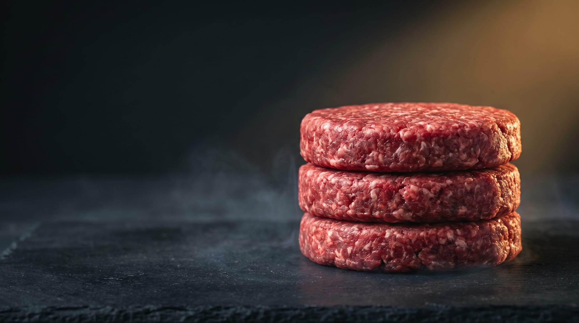 Hambúrguer artesanal premium da MultMeat — blend bovino, pão brioche, em ambiente profissional